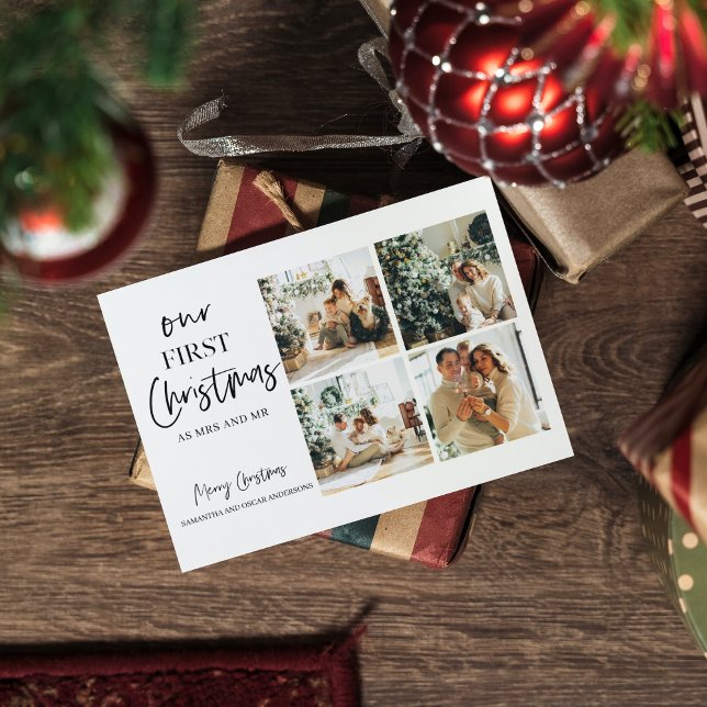 Cartão Postal Colagem Natal Quatro Fotos |Nosso Primeiro Natal (Criador carregado)
