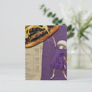 Cartão Postal Colagem Senhora Cogumelo Cheeseburger Engraçado