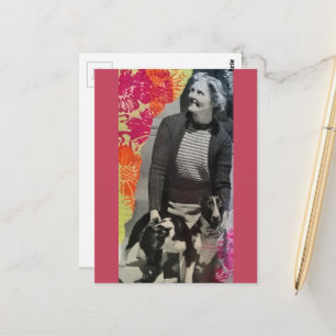 Cartão Postal Colagem Senhora com Dois Cães