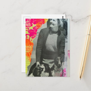 Cartão Postal Colagem Senhora com Dois Cães