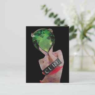 Cartão Postal Colagem Senhora Joia Surrealista Verde
