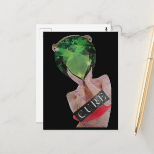 Cartão Postal Colagem Senhora Joia Surrealista Verde 
