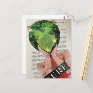 Cartão Postal Colagem Senhora Joia Verde Surrealista 