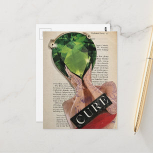 Cartão Postal Colagem Senhora Joia Verde Surrealista 