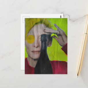 Cartão Postal Colagem Surreal Colorida Divertida Mulher Com Garr
