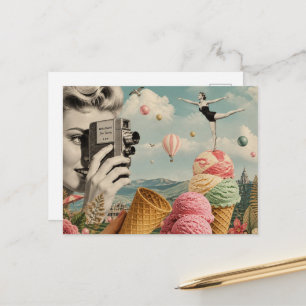 Cartão Postal Colagem Surreal de Sorvete de Verão