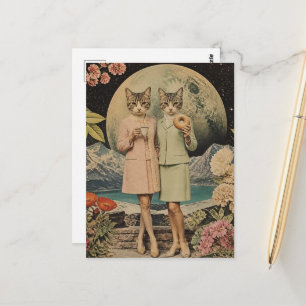 Cartão Postal Colagem surreal engraçada de café da manhã de um p
