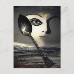 Cartão Postal Colagem Surrealista de Lua e Colher