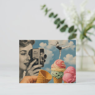 Cartão Postal Colagem Surrealista de Sorvete de Verão