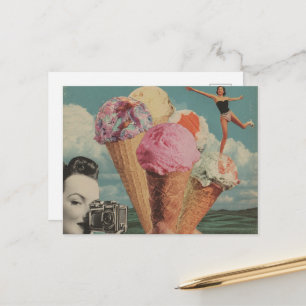 Cartão Postal Colagem Surrealista de Sorvete Natação