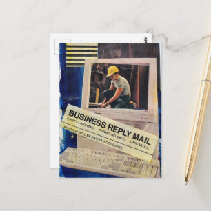 Cartão Postal Colagem Surrealista do Homem Trabalhando