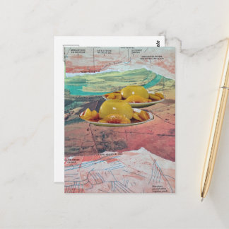 Cartão Postal Colagem Surrealista Montanhas de Pêssego