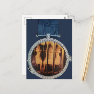 Cartão Postal Colagem Surrealista Mulher num Relógio Azul