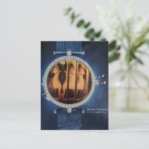 Cartão Postal Colagem Surrealista Mulher num Relógio Azul