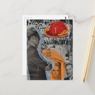 Cartão Postal Colagem vintage de homem com sobremesa flutuante