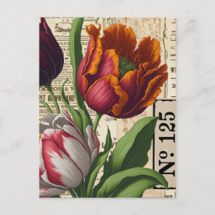 Cartão Postal Colagem Vintage de Tulipas