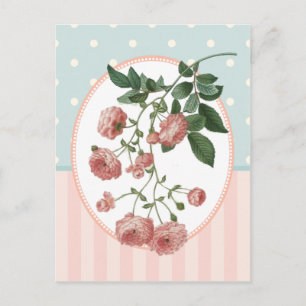 Cartão Postal Colagem Vintage Rosas Rosa-Rosa Impressão Botânico