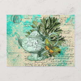 Cartão Postal Colagem Vintage Teapot & Ephemera