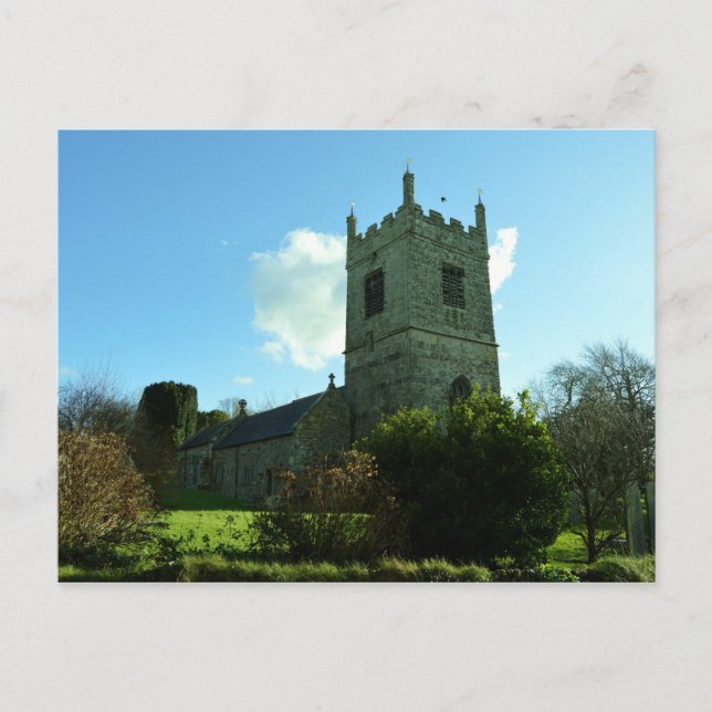 Cartão Postal Colan Church perto de Newquay Cornwall Inglaterra (Frente)