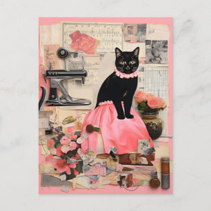 Cartão Postal Colar Retro Black Cat colagem