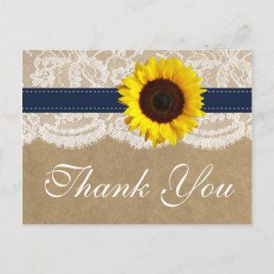 Cartão Postal Coleção Kraft, Lace & Sunflower - Marinho