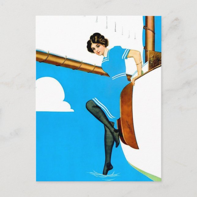 Cartão Postal Coles Phillips "Fadeaway Girl" Art "Blue Sailing" (Frente)