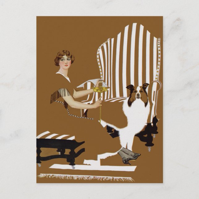 Cartão Postal Coles Phillips Fadeaway Woman Com Collie (Frente)