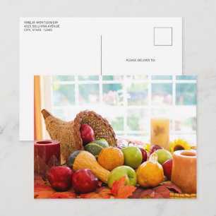 Cartão Postal Colheita Clássica de Ação de Graças na Mesa
