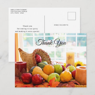 Cartão Postal Colheita da Cornucópia na Mesa da Fazenda Obrigado