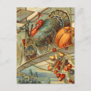 Cartão Postal Colheita da Turquia e Biplane