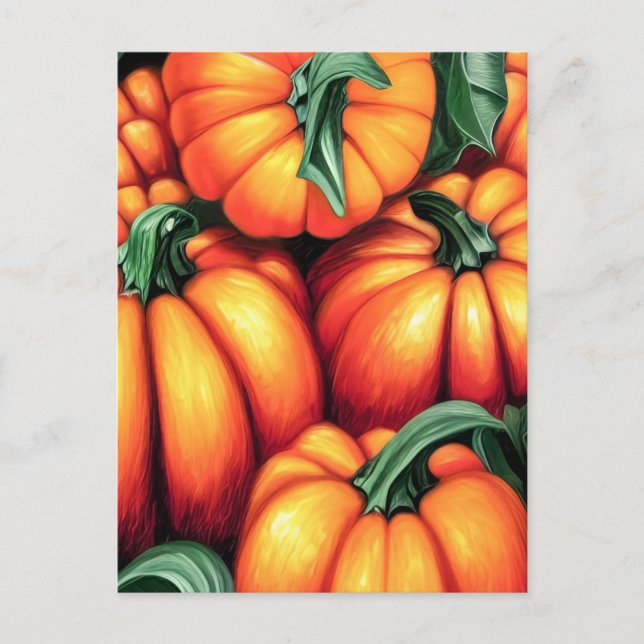 Cartão Postal Colheita de Abóbora de Outono Laranja Vibrante (Frente)