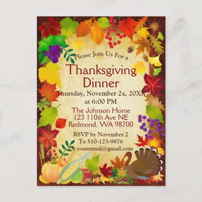 Cartão Postal Colheita de Ação de Graças Linda (Frente)