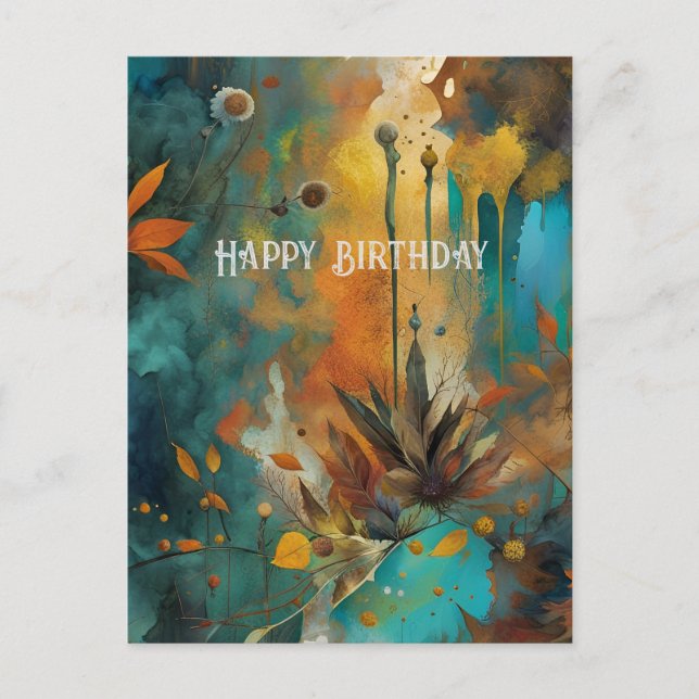 Cartão Postal Colheita de Outono Azul-verde Ferrugem Dourado Ani (Frente)