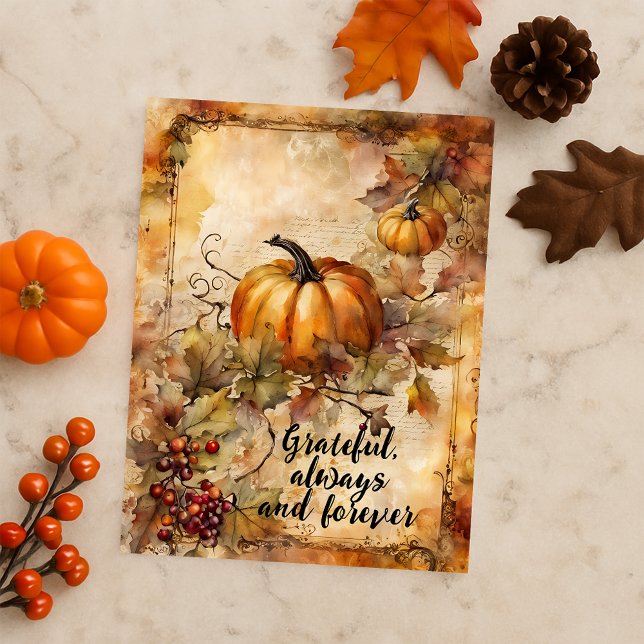 Cartão Postal Colheita de Pumpkin e Folhas de Vibração com Aquar (Criador carregado)