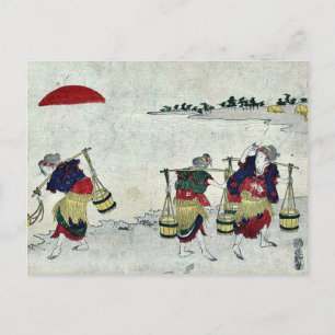 Cartão Postal Colheita de sal por Katsukawa, Shunsen Ukiyo-e.
