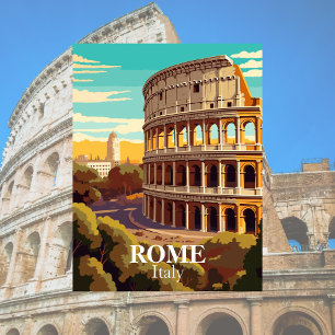 Cartão Postal Coliseu de Roma Ilustração de Viagem Itália