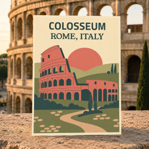 Cartão Postal Coliseu Retro Vintage Roma Itália Viagem Rústica