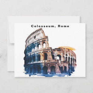 Cartão Postal Coliseu Roma Itália Aquarela