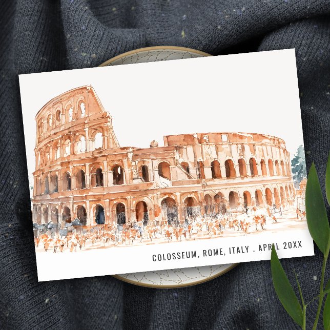 Cartão Postal Coliseu Roma Itália Aquarela Viagem Italiana (Criador carregado)