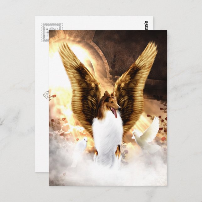 Cartão Postal Collie Angel alada no céu do cão (Frente/Verso)