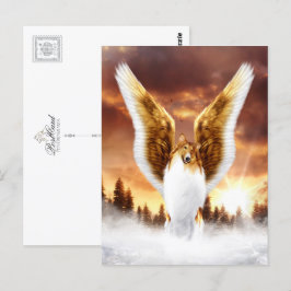 Cartão Postal Collie Angel no inverno Sunset