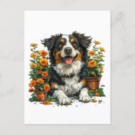 Cartão Postal Collie De Borda Corta Em Flores