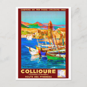 Cartão Postal Collioure, Pirenéus, França, embarcações no po