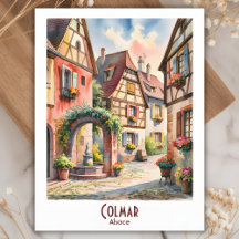 Colmar Alsace França Viagem Vintage Watercolor