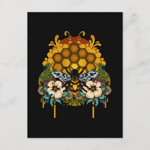 Cartão Postal Colmeia Floral Arte da Rainha Abelha Elegante Pret