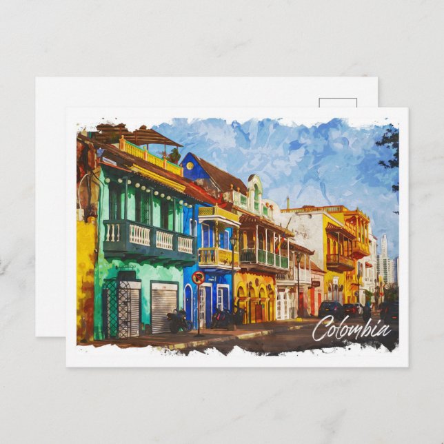 Cartão Postal Colômbia: Belo panorama de pintura petrolífera (Frente/Verso)