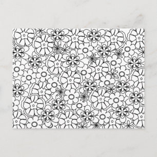 Cartão Postal Color-Me Activity Funky Hippy Retro Flowers