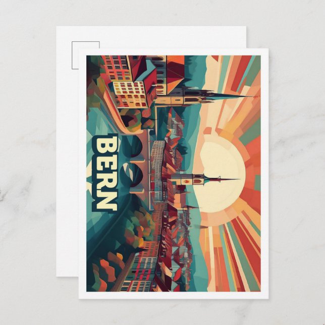 Cartão Postal Coloração artística de Berna Suiça (Frente/Verso)