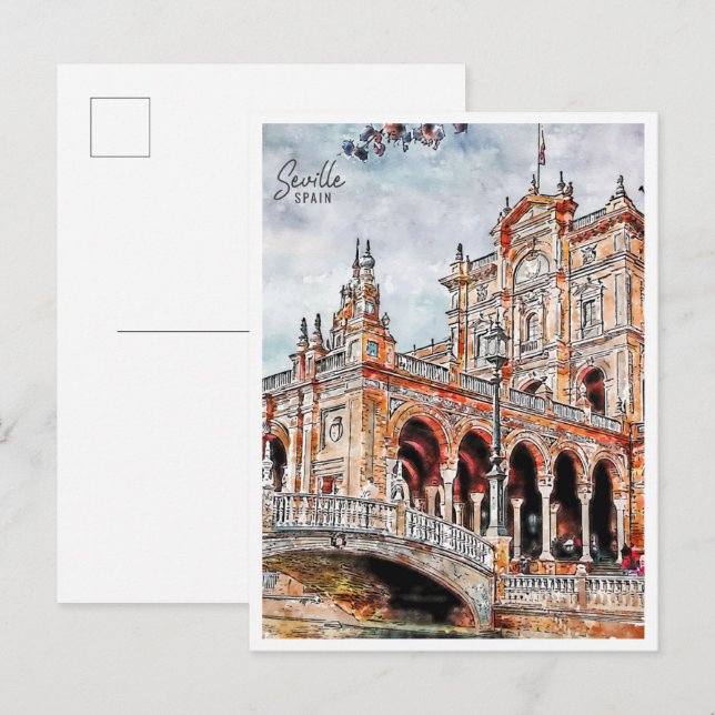 Cartão Postal Coloração d'água de Espanha Seville (Frente/Verso)
