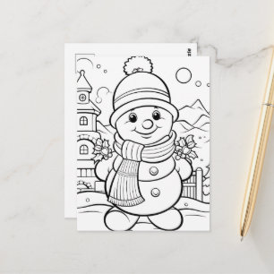 Cartão Postal Coloração das crianças do Snowman festivo